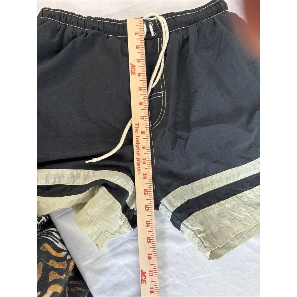 Hang Ten Swim Trunks Mens Medium Black Tan Colorblock Mesh Lined Elastic Waist